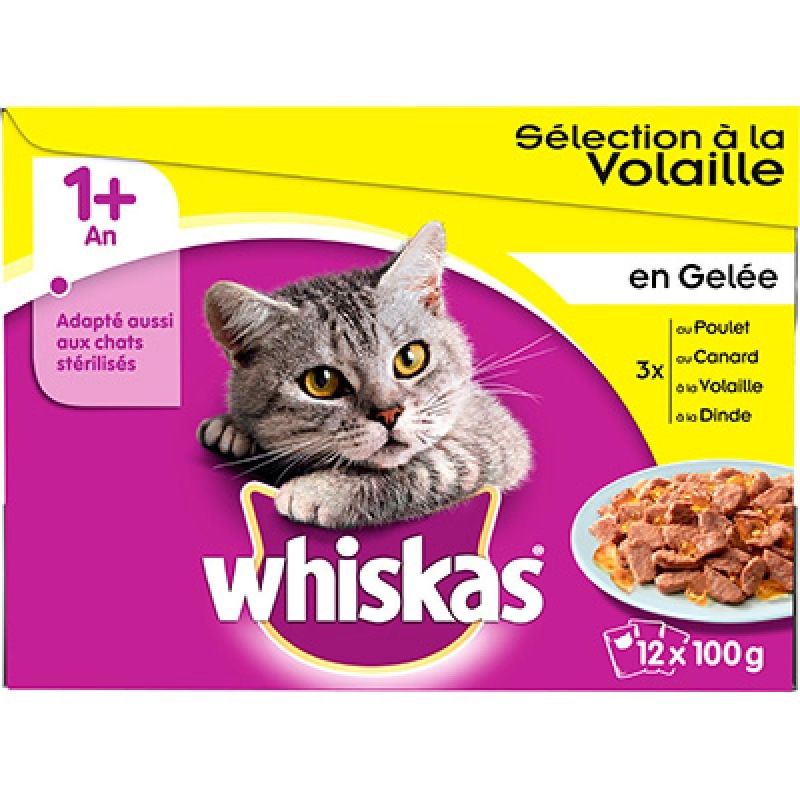 Whiskas Pâtée Pour Chat 1+ An, Volaille En Gelée : Les 12 Sachets De 100 G