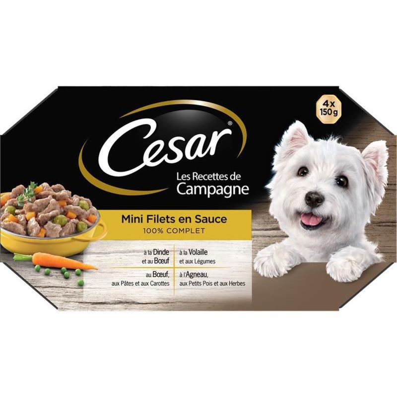 César Pâtée Pour Chien Mini Filets En Sauce : Les 4 Barquettes De 150 G
