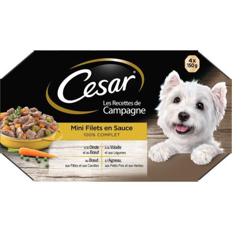 César Pâtée Pour Chien Mini Filets En Sauce : Les 4 Barquettes De 150 G