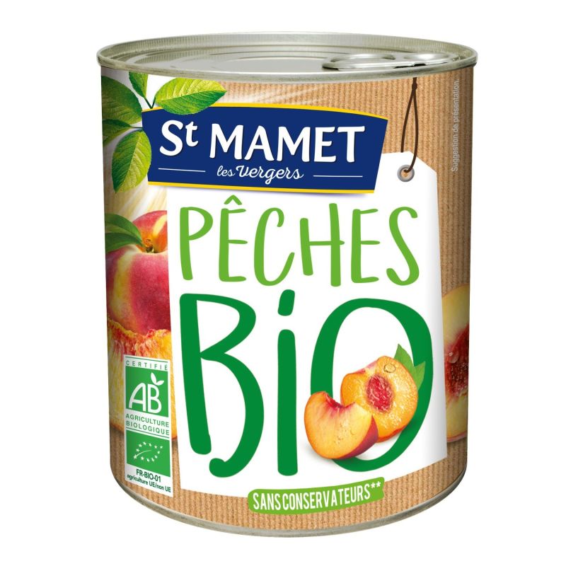 St Mamet Fruits Au Sirop Pêches Bio : La Boite De 825G