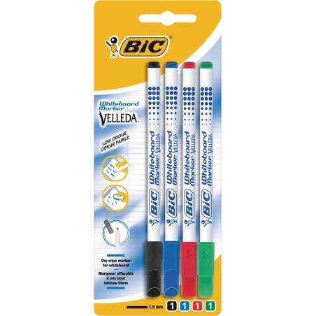 Bic Lot De 4 Marqueurs Effaçables Velleda 1721 Pointe Ogive Fine Couleurs