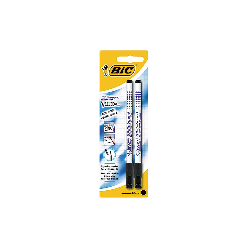Bic Velleda 1721 Feutres Effaçables À Sec Noir, Blister De 2