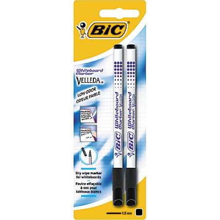 Bic Velleda 1721 Feutres Effaçables À Sec Noir, Blister De 2