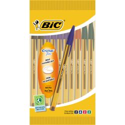 Bic Stylo Bille Cristal Fine Assortis : Le Lot De 10 Stylos