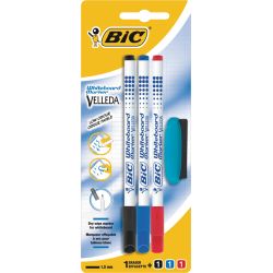 Bic Feutres Effaçables À Sec Pour Tableau Blanc Bleu/Noir/Rouge + 1Effacette Velleda 1721 (Lot De 3 1)