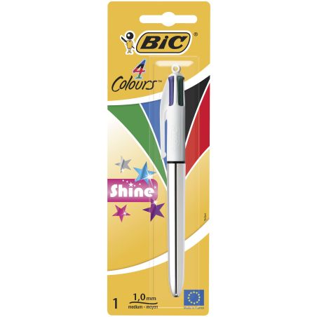 Bic Stylo Bille 4 Couleurs Rétractable Pointe Moyenne Shine Metallic Violet