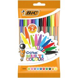 Bic Stylos-Bille Pointe Large Couleurs Assorties Cristal Multicolour (Lot De 10)