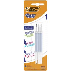 Bic Gel-Ocity Illusion Recharges Stylo Gel Effaçable Pointe Moyenne (0,7 Mm) - Bleu, Blister De 3