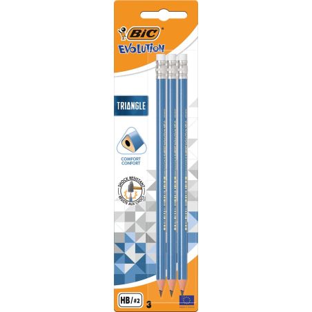 Bic Blister De 3 Crayons Evolution Triangle Bout Gomme Hb