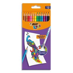 Bic Pochette De 12 Crayons Couleur Kids Evolution Illusion Corps Rond Assortis, Effaçable Bout Gomme