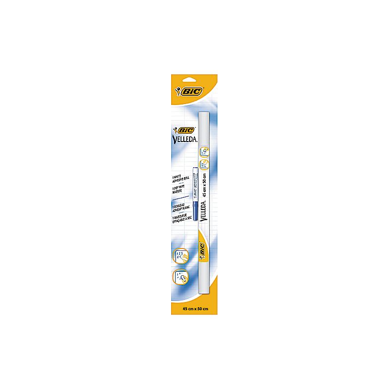 Bic Rouleau Adhésif Effaçable À Sec (45 X 50 Cm) + 1 Feutre Bleu Velleda