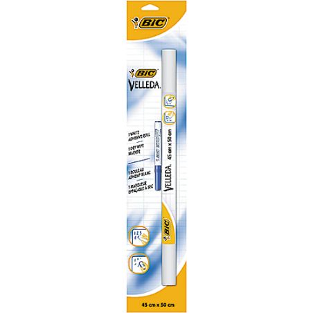 Bic Rouleau Adhésif Effaçable À Sec (45 X 50 Cm) + 1 Feutre Bleu Velleda
