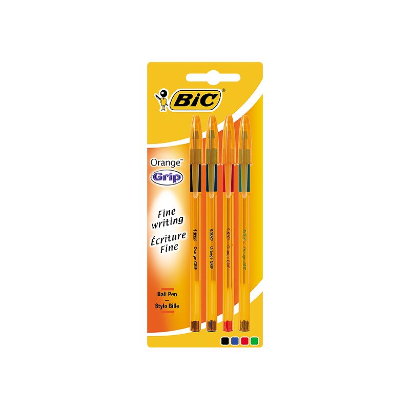 Bic Orange Grip Blister De 4 Stylos-Billes Noir/Blue/Rouge/Vert