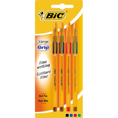 Bic Orange Grip Blister De 4 Stylos-Billes Noir/Blue/Rouge/Vert