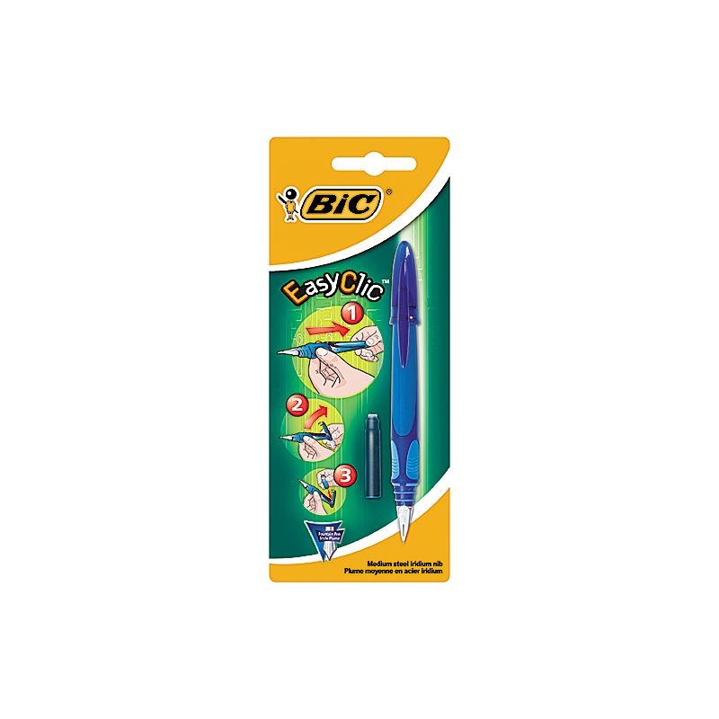 Bic Stylo Plume Easyclic Medium + Cartouche D'Encre Bleu