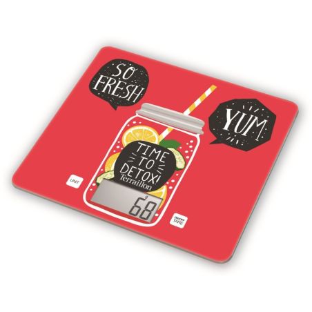 Terraillon Balance De Cuisine, Tare, Conversions Liquides, Ultra-Fine, Portée 3 Kg, T1040 Detox, Rouge