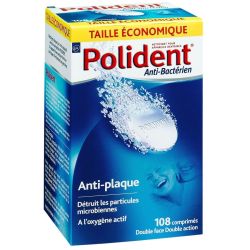 Polident Comprimés Nettoyant Anti-Plaque, Anti-Bactérien : La Boite De 108