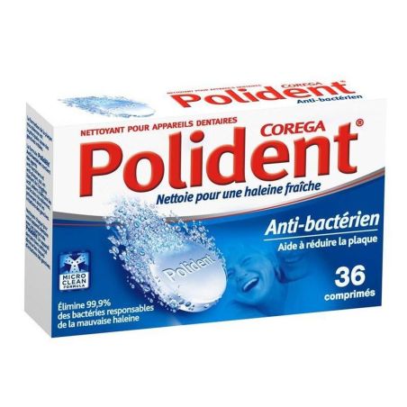 Polident Comprimés Quotidiens Anti-Bactérien Pour Appareils Dentaires X36