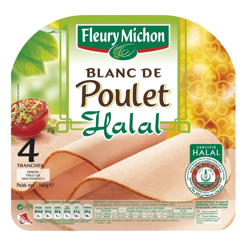 Fleury Michon 160G 4 Tranches Blanc De Poulet Halal