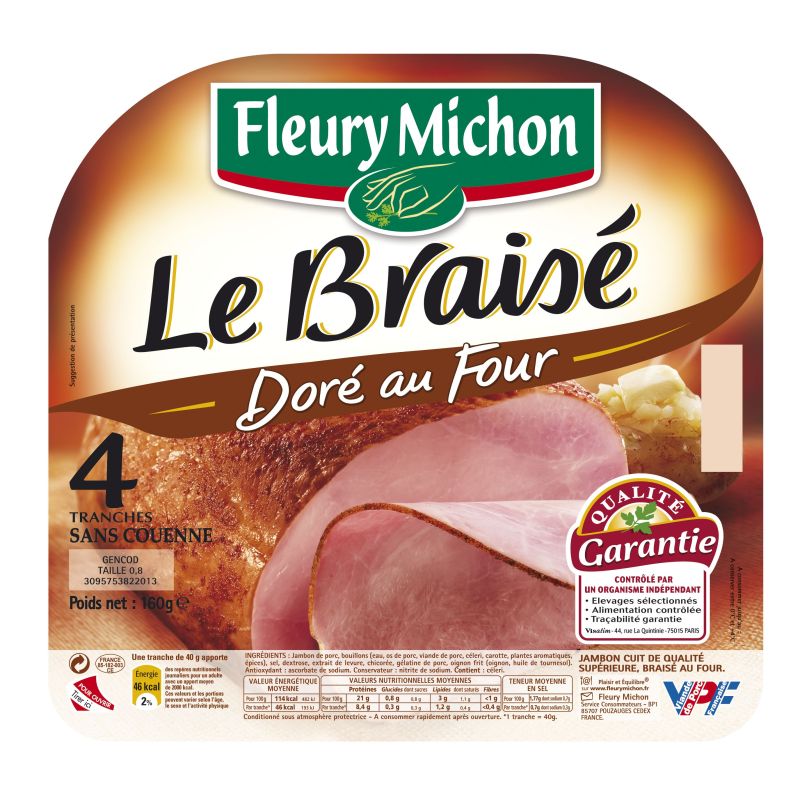 Fleury Michon 160G 4 Tranches Jambon Braise Sans Couenne