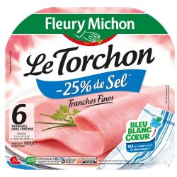 Fleury Michon 180G 6 Tranches Jambon Torchon Cuit Sans Couenne - 25% Sel
