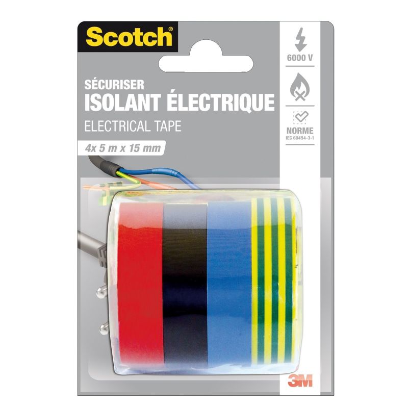 Scotch Adhésif Isolation Électrique 5Mx15Mm : Le Lot Assorti De 4 Couleurs