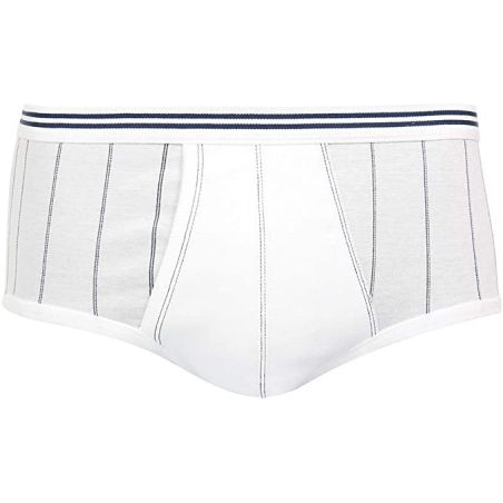 Eminence Slip À Rayures Taille Haute Homme Ouvert Pur Coton Blanc T4