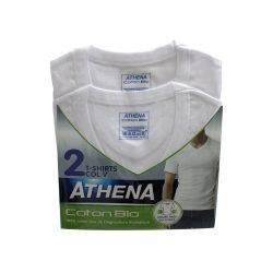 Athena T-Shirt Homme Blanc Col V T5 Coton Bio : Le Lot De 2 T-Shirts