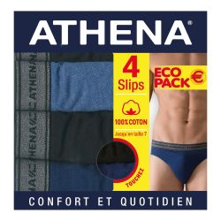 Athena Slip Homme Bleu Clair Basic En Coton T3 : Le Lot De 4 Slips
