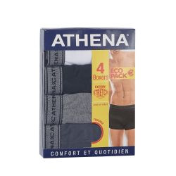 Athena Boxer Homme Noir/Noir En Coton T4 : Le Lot De 4 Boxers
