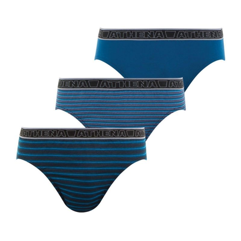 Athena Slip Homme Bleu Taille Basse Tonic T3 : Le Lot De 3 Slips