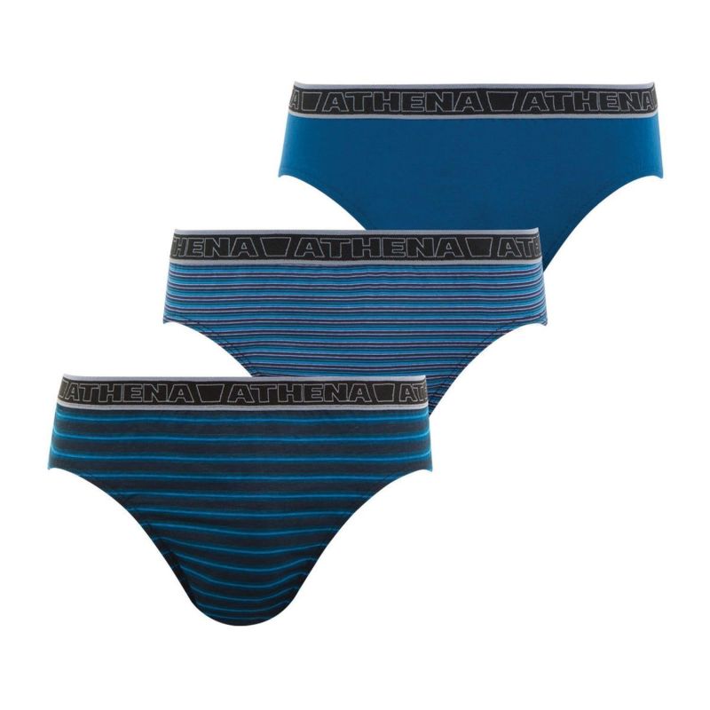 Athena Slip Homme Bleu Taille Basse Tonic T8 : Le Lot De 3 Slips