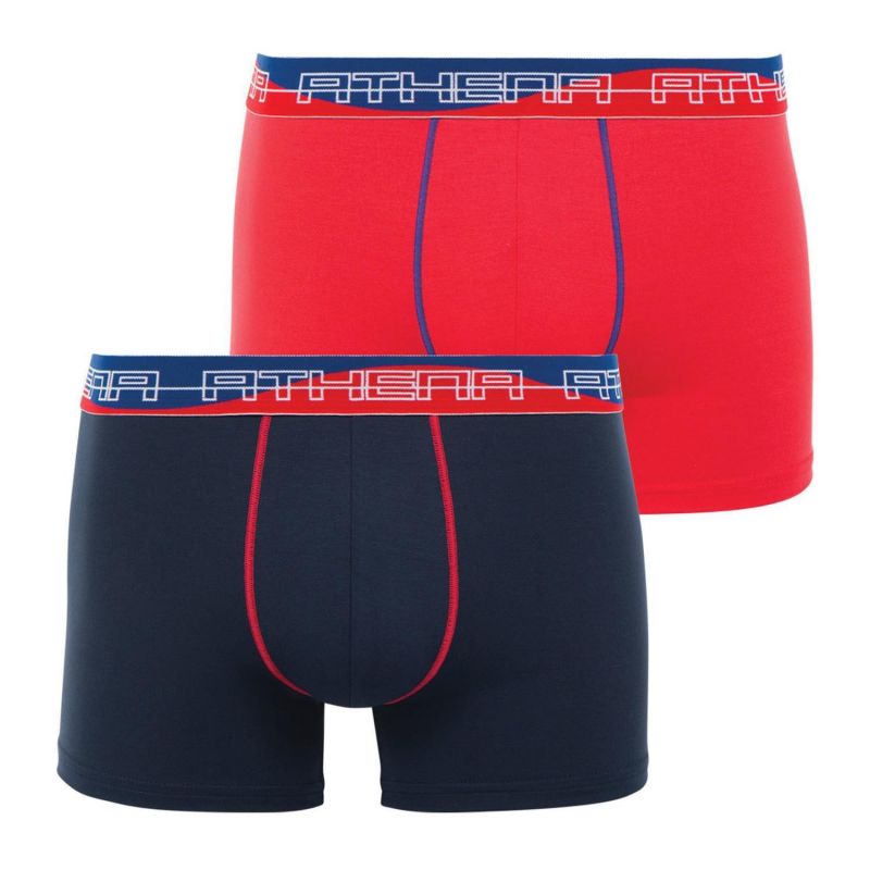 Athena Boxer Homme Marine Et Rouge Ultra Soft T2 : Le Lot De 2 Boxers