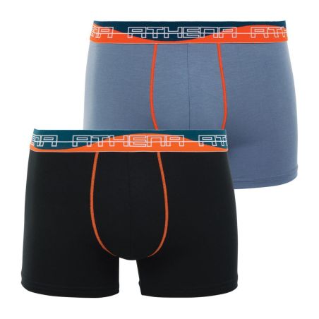 Athena Boxer Homme Noir Et Bleu Ultra Soft T3 : Le Lot De 2 Boxers