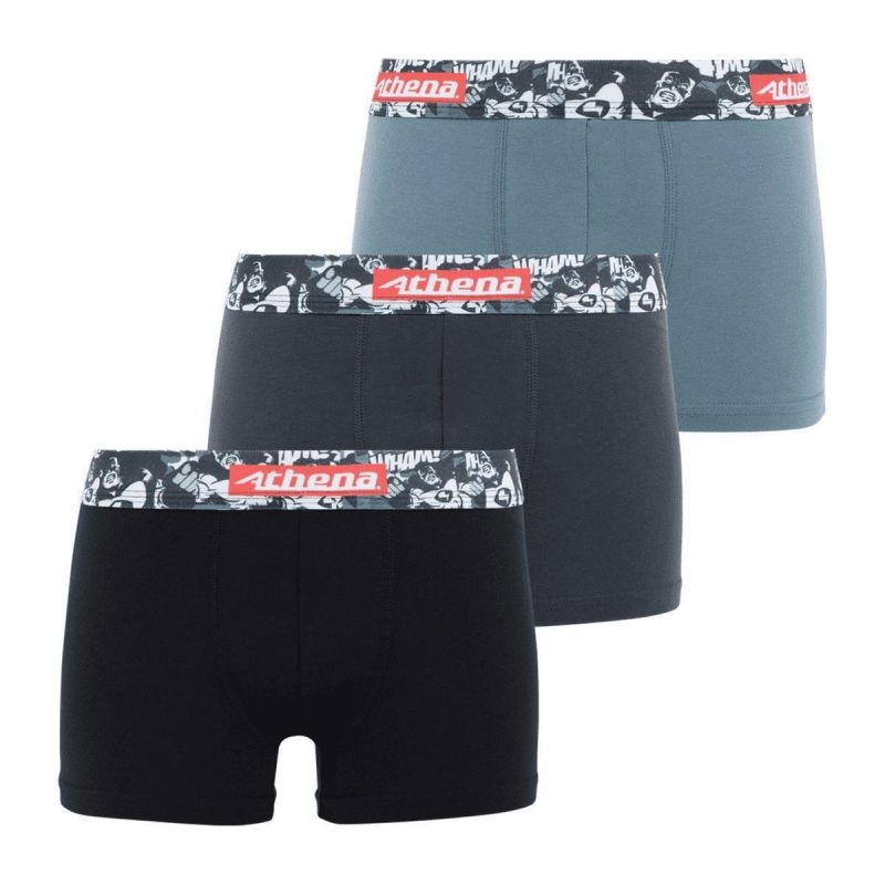 Athena Lot De 3 Boxers Garçon Color Enfant Noir/Gris/Noir Taille 16Ans