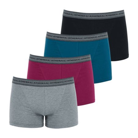 Athena Lot De 4 Boxers Homme Eco Pack Gris/Prune/Petrole/Noir T7