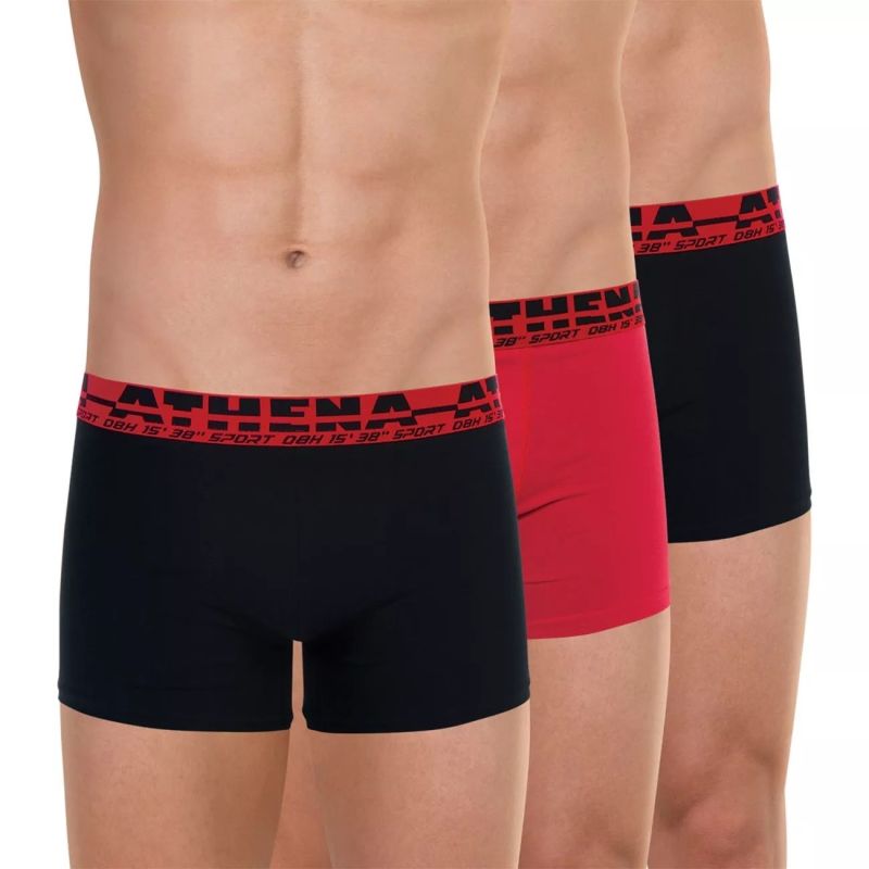 Athena Lot De 3 Boxers Homme Coton Easysport Noir-Rouge-Noir T3