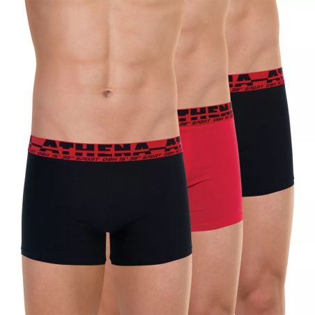 Athena Lot De 3 Boxers Homme Coton Easysport Noir-Rouge-Noir T5