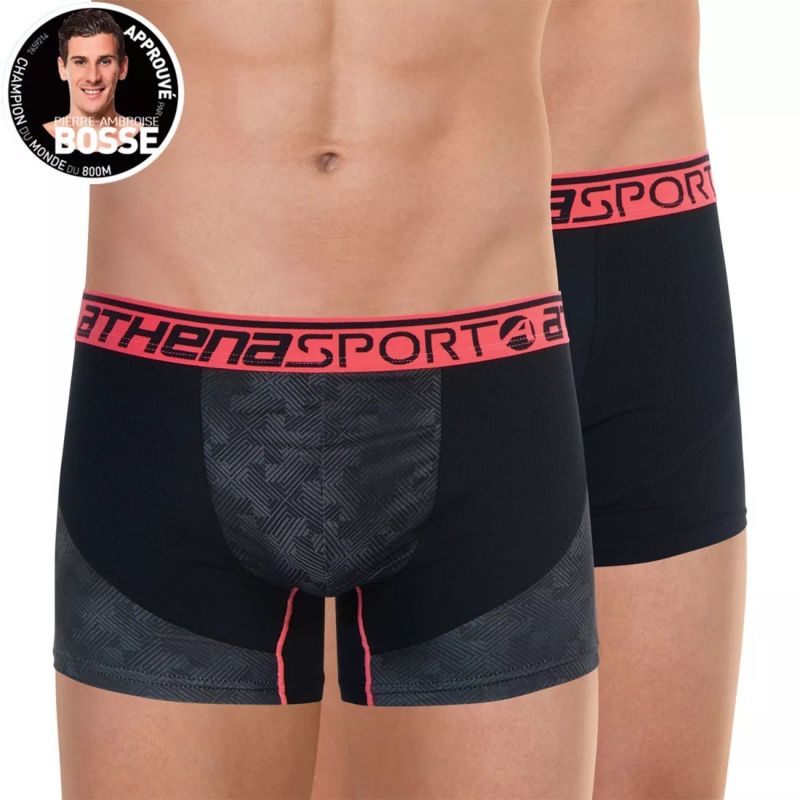 Athena Lot De 2 Boxers Homme Running Imprimé Cross-Noir T3