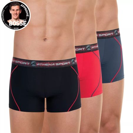 Athena Lot De 3 Boxers Homme Training Noir-Gris-Rouge T6