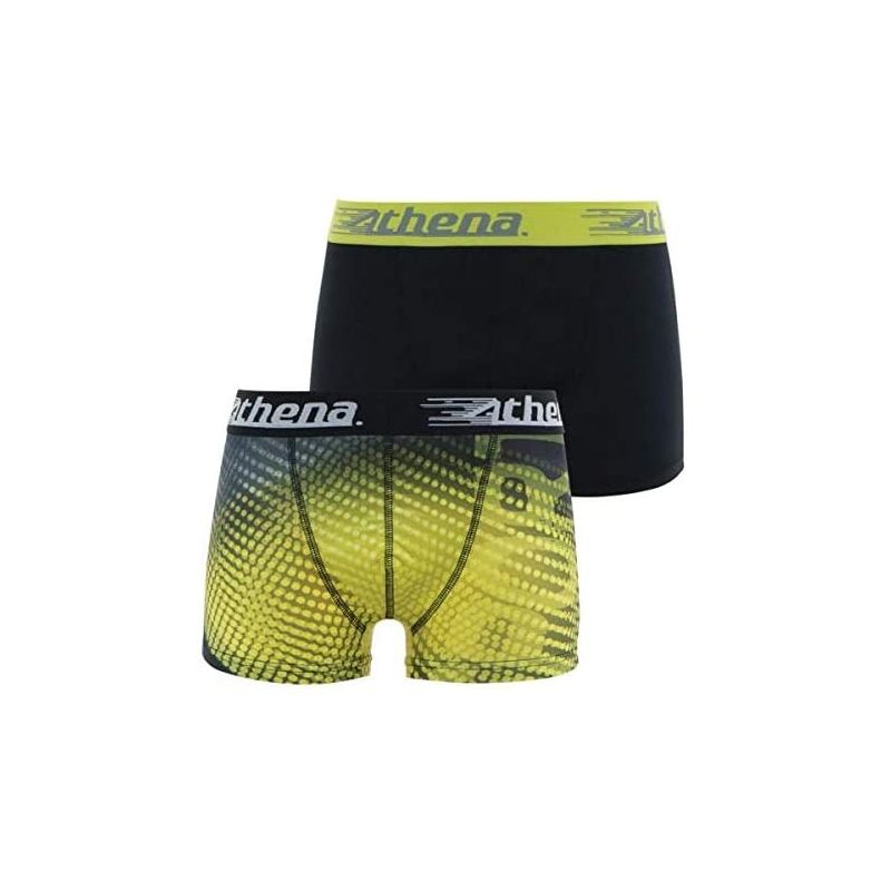 Athena Lot De 2 Boxers Pour Garçon Micro Perf Noir Jaune 10 Ans