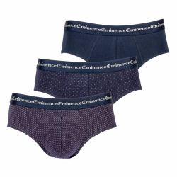 Eminence Lot De 3 Slips En Coton Stretch Bleu Marine À Motifs Blancs Et Rouges T4