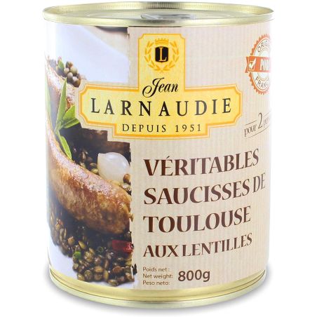Jean Larnaudie Véritables Saucisses De Toulouse Aux Lentilles 800G