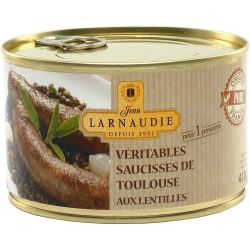 Jean Larnaudie Véritables Saucisses De Toulouse Aux Lentilles 410G