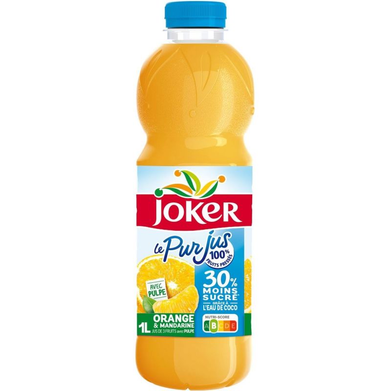 Joker Le Pur Jus Orange Mandarine 30% Moins De Sucre Avec Pulpe 1L