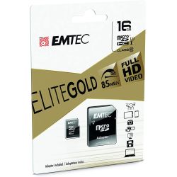 Emtec Ecmsdm16Ghc10Gp - Carte Microsd Classe 10 Gamme Elite Gold Uhs-I U1 Avec Adaptateur Performance 85Mb/S -Noir/Or 16 Gb