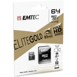 Emtec Ecmsdm64Gxc10Gp - Carte Microsd Classe 10 Gamme Elite Gold Uhs-I U1 Avec Adaptateur Performance 85Mb/S -Noir/Or 64Gb