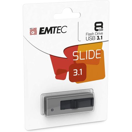 Emtec Ecmmd8Gb253 - Clé Usb 3.0 (3.1) Série Runners Collection B250 Slide 8 Go Slider Coulissant Gris, Noir