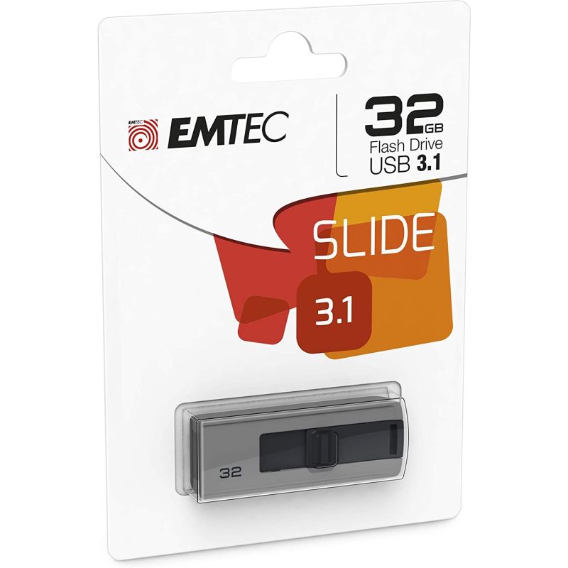 Emtec Ecmmd32Gb253 - Clé Usb 3.0 (3.1) Série Runners Collection B250 Slide 32 Go Slider Coulissant Gris, Noir