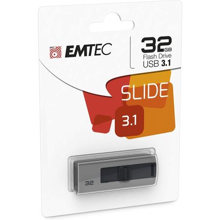 Emtec Ecmmd32Gb253 - Clé Usb 3.0 (3.1) Série Runners Collection B250 Slide 32 Go Slider Coulissant Gris, Noir